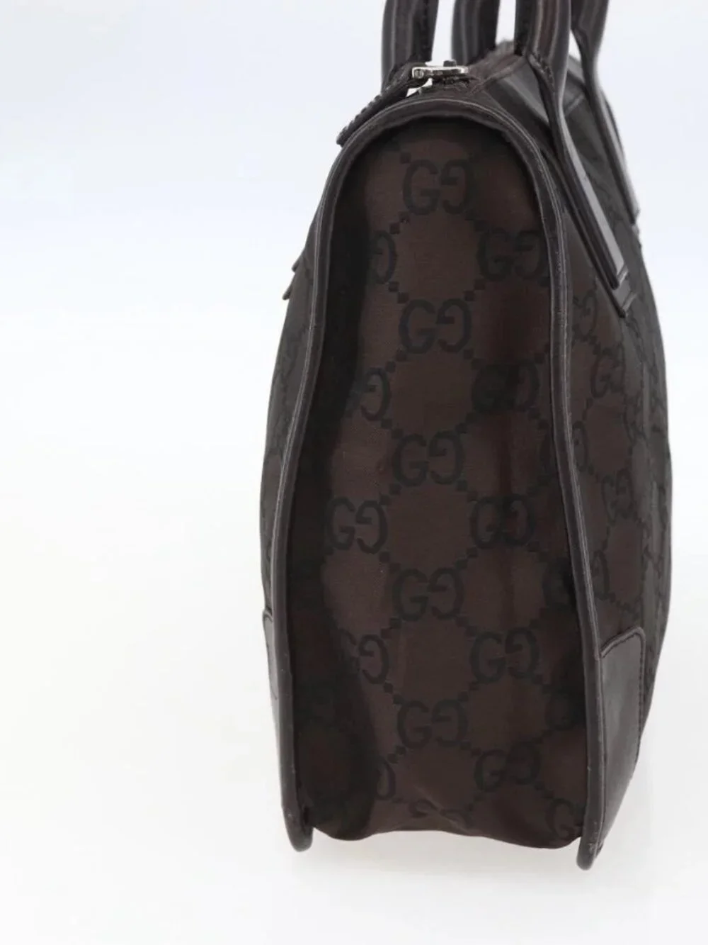 GUCCI GG Canvas Tote Bag Nylon outlet Dark Brown Silver 143742 Auth am10768 - Picture 6 of 16